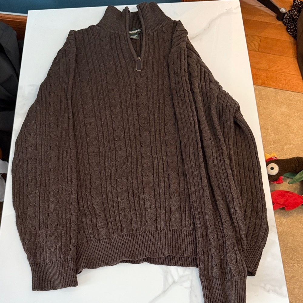 Eddie Bauer Men's Chocolate Zip Up Sweater